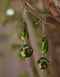 Two Bead Blue Pottery Earrings (Green & Red)